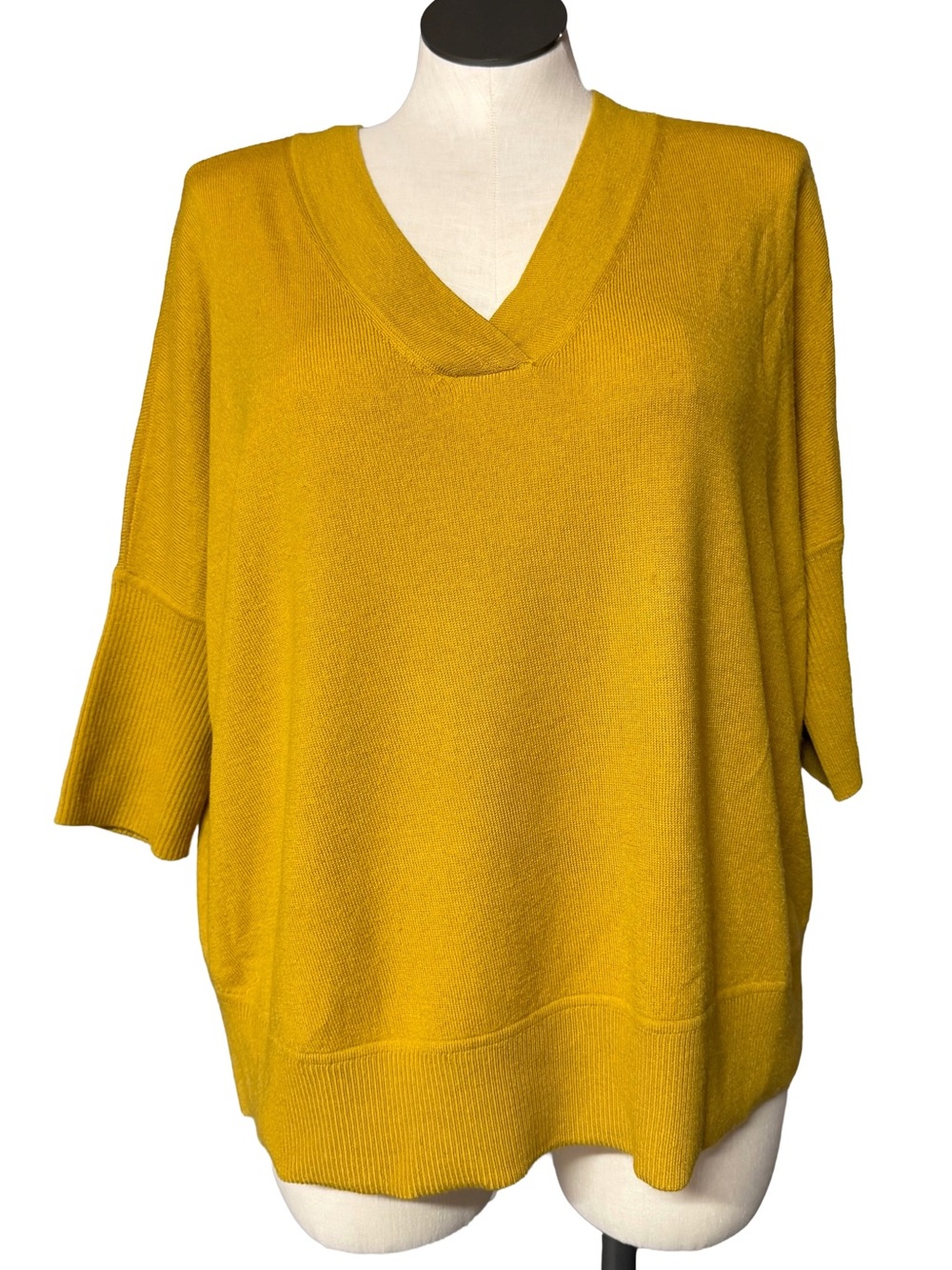Anthropologie 100% Merino Wool Oversized V Neck Sweater Mustard L